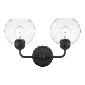 Home Decorators Collection 45328-HBO Jill 16 in. 2-Light Black Vanity Light with Clear Seeded Glass Shade
