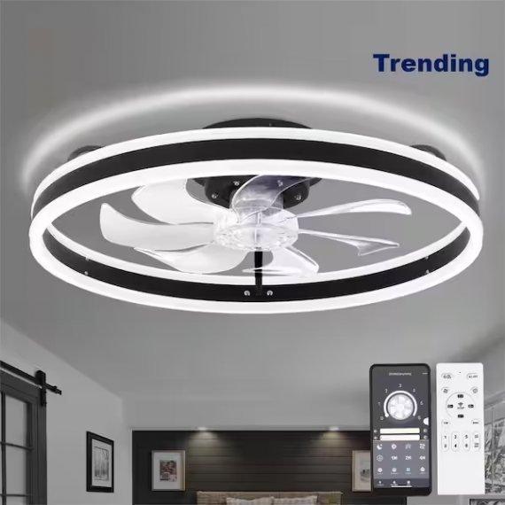 oaks-aura-dc2002-20in-led-indoor-black-bladeless-low-profile-ceiling-fan-flush-mount-smart-app-remote-control-dimmable-lighting