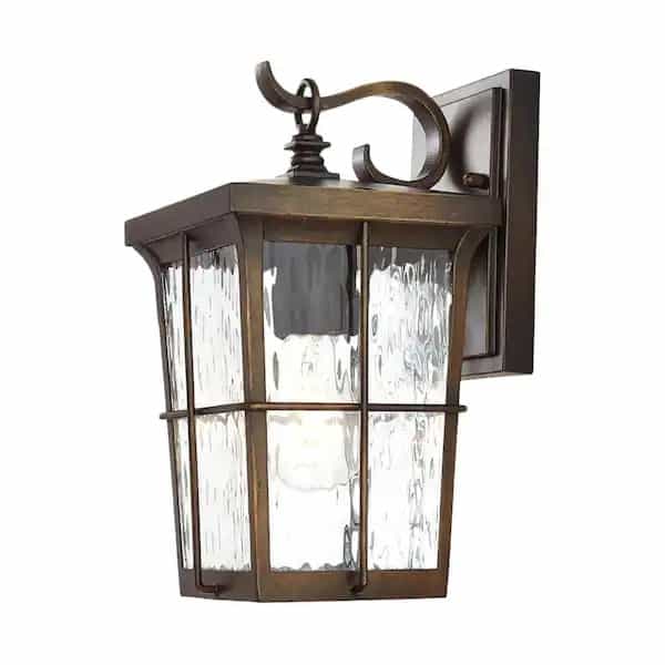 Home Decorators Collection 23481 Barrington 1-Light Golden Bronze Outdoor 11.25 in. Wall Lantern Sconce with Clear Water Glass