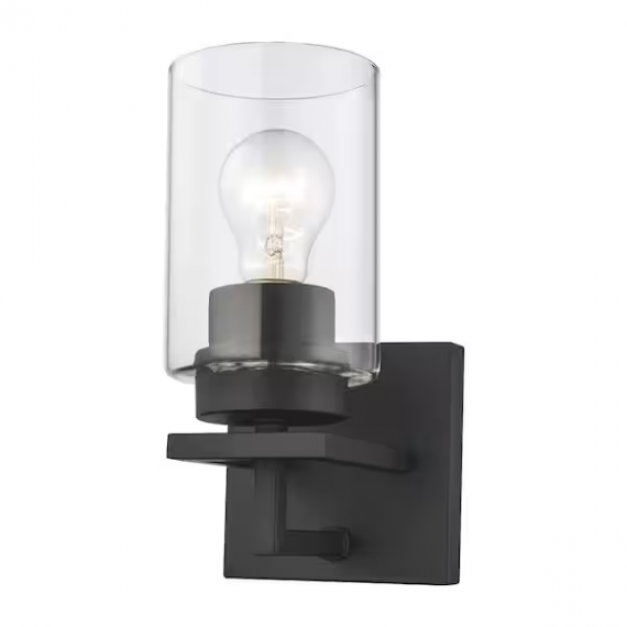 hampton-bay-t-v00126007a-westerling-1-light-matte-black-indoor-wall-sconce-light-fixture-with-clear-glass-shade