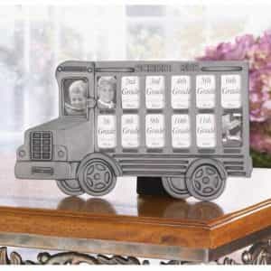 School Pictures Memory Frame – Metal and Pewter School Bus design