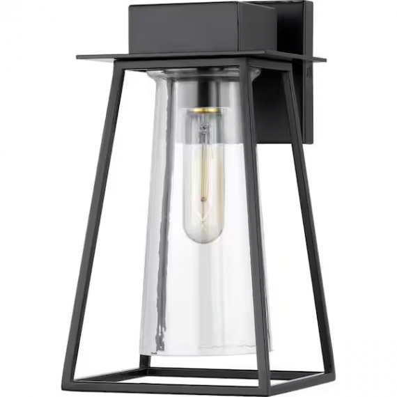 progress-lighting-p560216-031-raineville-1-light-12-in-matte-black-outdoor-wall-lantern-with-clear-glass