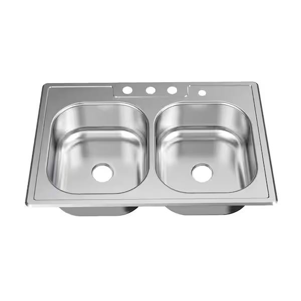 Glacier Bay VT3322A06 Drop-In Stainless Steel 33 in. 4-Hole Double Bowl Kitchen Sink