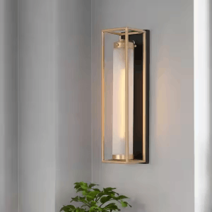 Zevni Z-R7FEYUII-4626 1-Light Dark Gold Modern Wall Sconce, Frosted Glass Black Wall Light, Farmhouse Tube-Shaped Bathroom Vanity Light