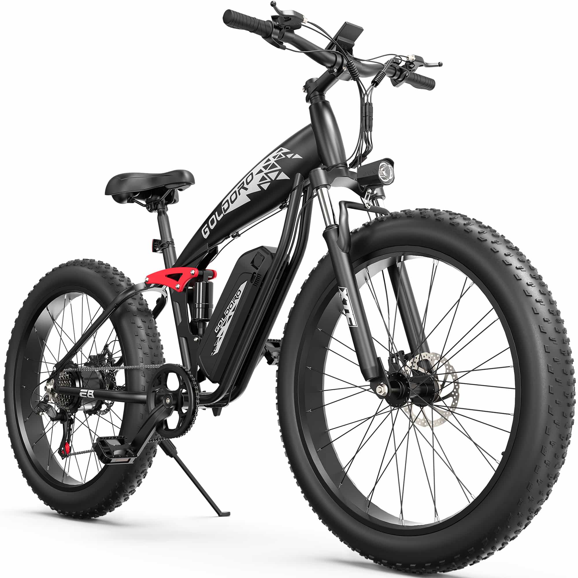 Goldoro Electric Bike 26″ X8 Aluminum Alloy Snowmobile, Tire 500W/48V, MAX 31 MPH, 7 speed (Black)
