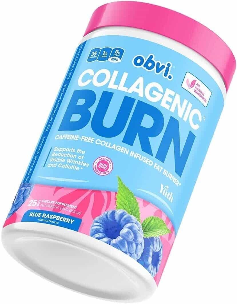 Obvi Collagenic BURN, Caffeine-Free Collagen Infused Fat Burner, Blue Raspberry