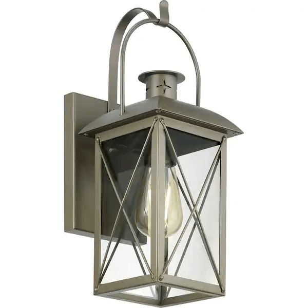 P560145-173 1-Light 15 in. Weathered Brass Outdoor Wall Lantern with Clear Glass