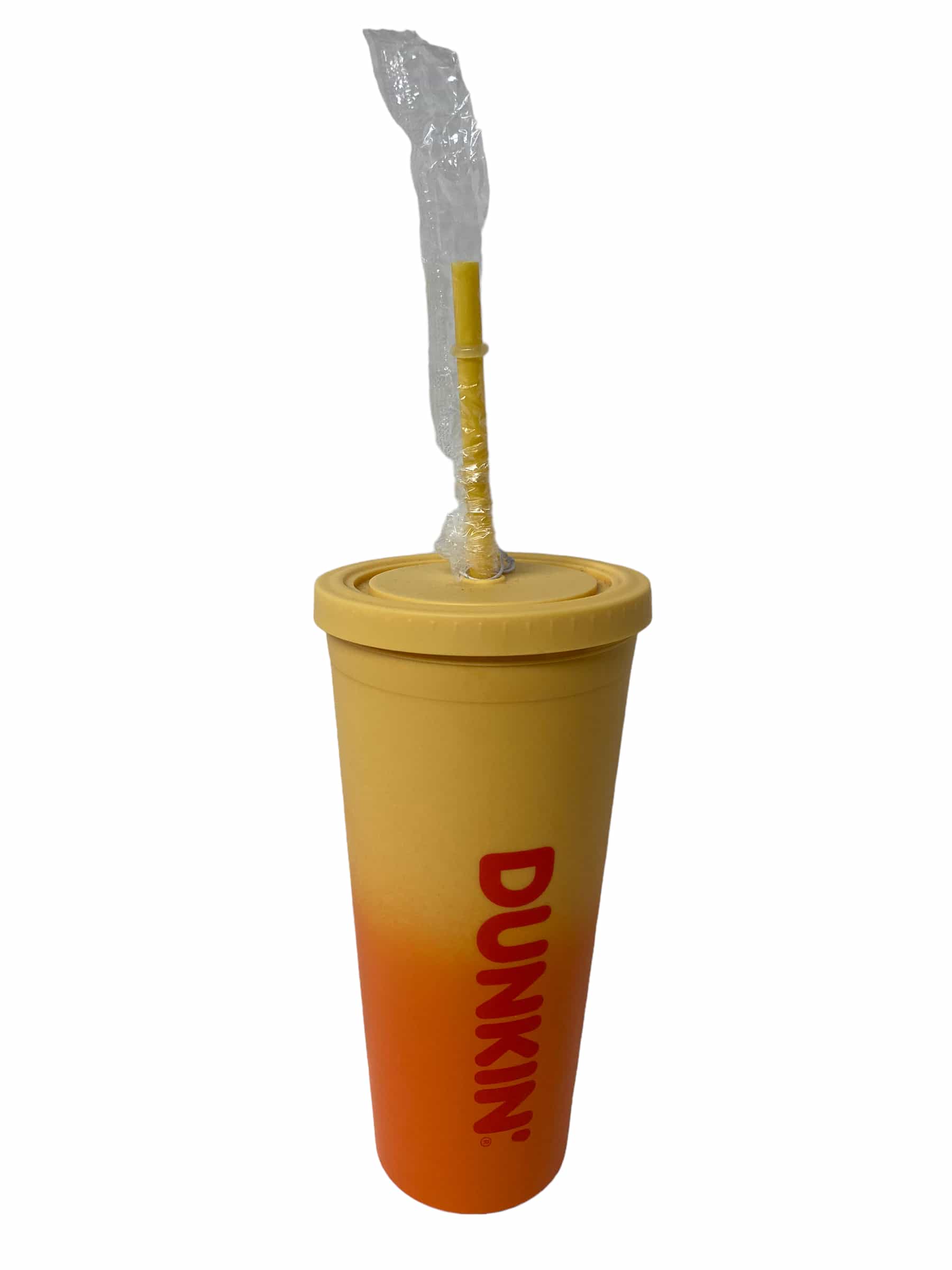 Dunkin 24oz Yellow Rainbow Acrylic Travel Cup Tumbler with Straw Brand New