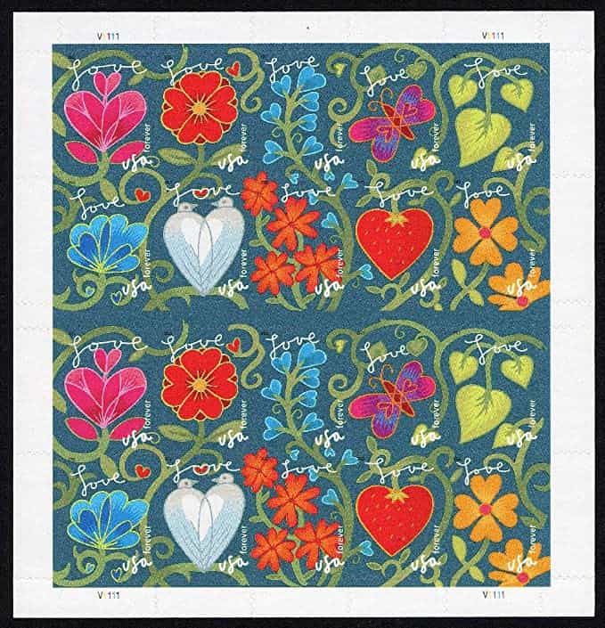 Garden of Love Sheet of 20 x Forever US Postage Stamps