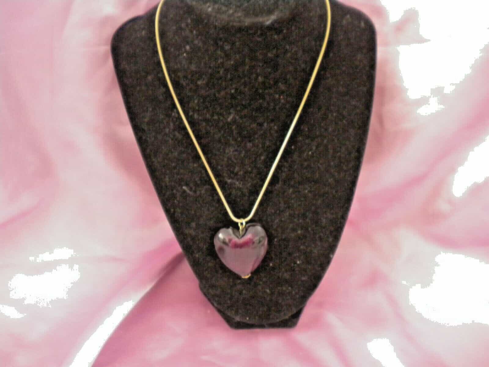 Heart Necklace Dark Purple Puffed Enamel Retro Style
