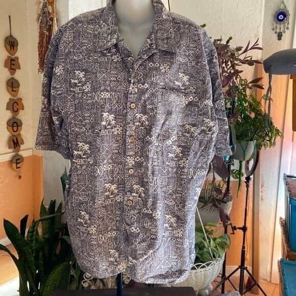 Ocean Pacific (OP) Short Sleeve Hawaiian Shirt Blue/Cream Size XL