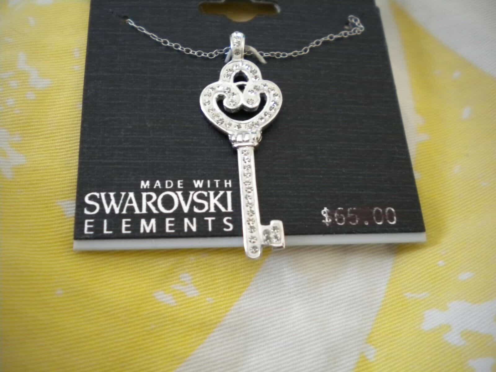 Swarovski Crystal Necklace Sterling Silver Key