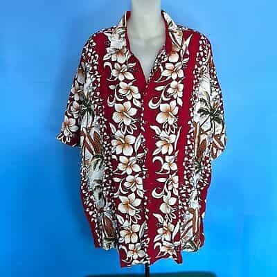 Un Tied Red/White Hibiscus Hawaiian Print Casual Button Down Shirt Size XL