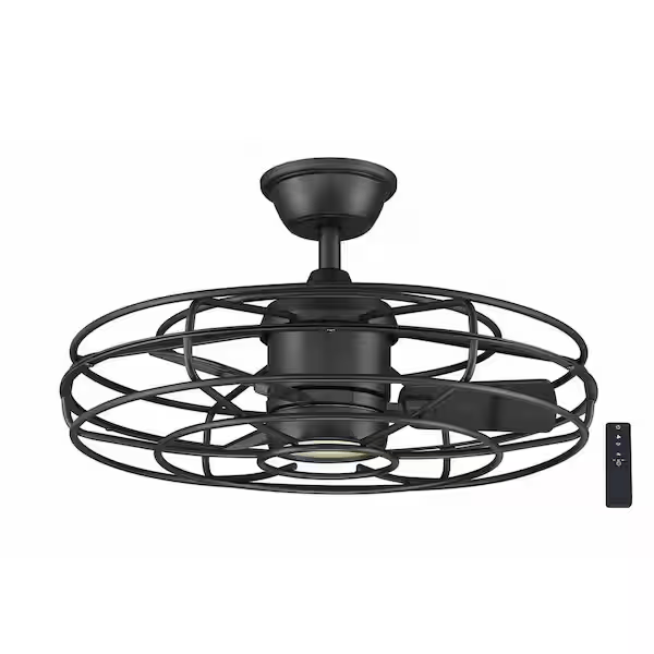 Home Decorators Collection AM909A-MBK Heritage Point 25 in. Integrated LED Indoor/Covered Outdoor Matte Black Ceiling Fan with Light and Remote Control
