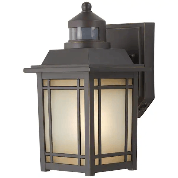 Home Decorators Collection 22231 Port Oxford 10.625 in. 1-Light Oil Rubbed Chestnut Motion Sensing Outdoor Wall Mount Lantern