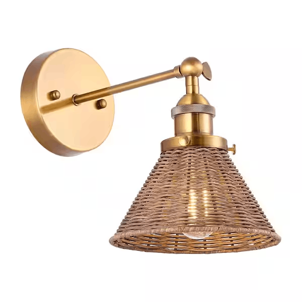 matrix décor MD-W2205110V 6.88 in. 1-Light Gold Sconce Wall Sconce Light with Rattan Shade