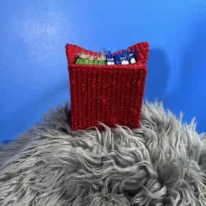 Christmas Basket Hand Sewn Red Glitter