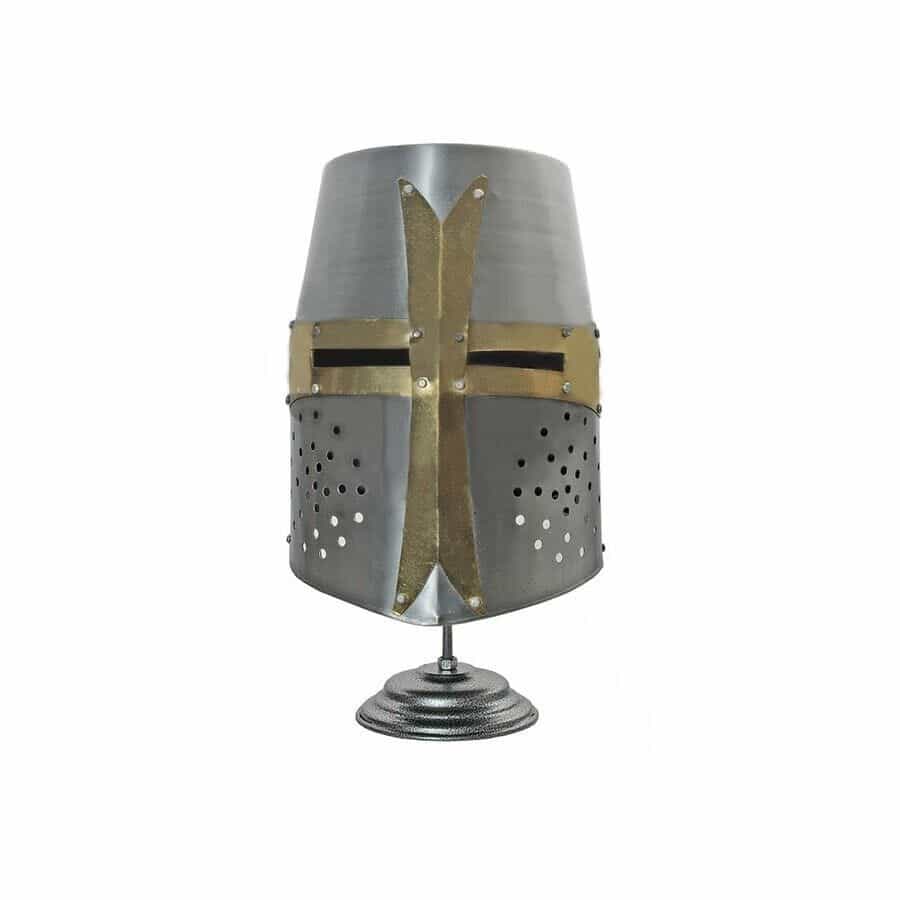 Decorative Crusade Era Barrel Helmet With Stand