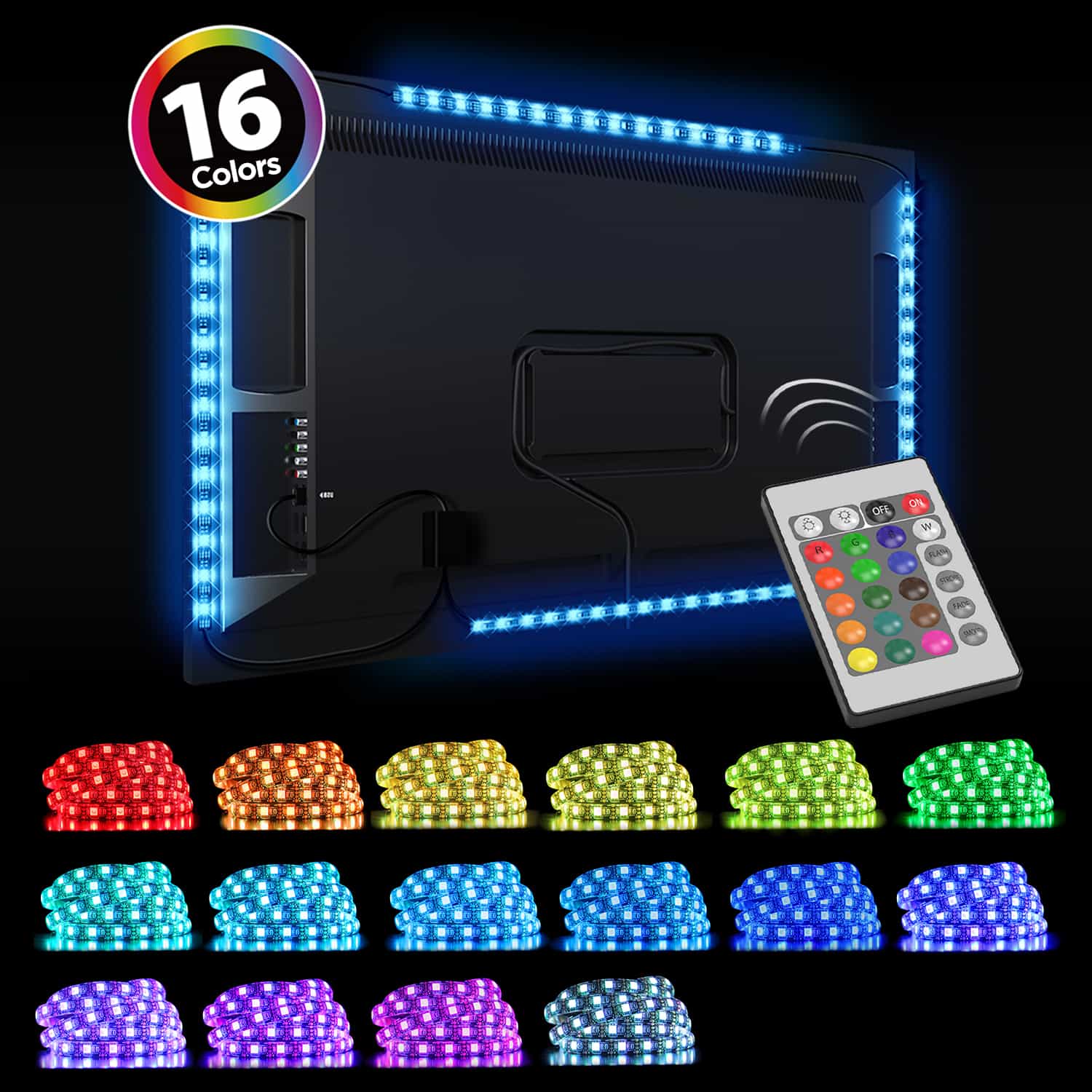 ProMounts 16 Color, 4 Strips LED Lights, TV Backlight Kit with Remote (OTB04)