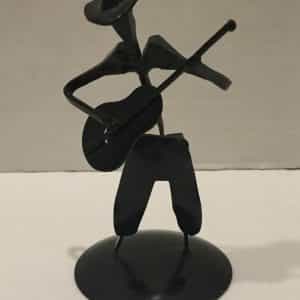 Vintage Western Cowboy Figurine Playing Guitar Metal Art 5 Inches