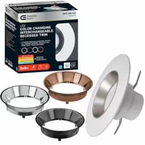 Commercial Electric 53198101 5 in./6 in. Adjustable CCT Integrated LED Recessed Light Trim Can Light with 4 Color Trim Options 950 Lumens Dimmable