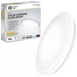 Commercial Electric 564511111 20 in. Low Profile LED Flush Mount Round Ceiling Light 2400 Lumens 3000K 4000K 5000K Dimmable Bedroom Lighting
