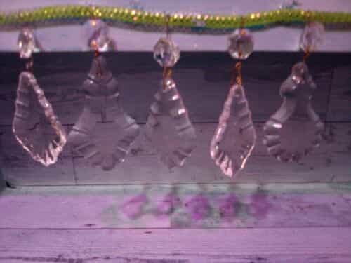 Lot Of 5 Vintage French Leaf Bead Crystal Glass Prism Lamp Chandelier