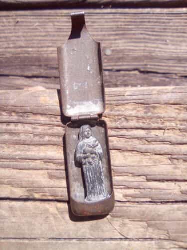1920’s German  Pocket Shrine Virgin Mary With Metal Box