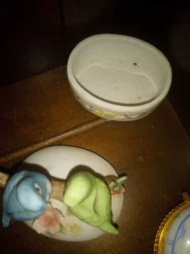 Vintage Lefton Pill Parakeet Bird’s Trinket Box Made In Japan 3433