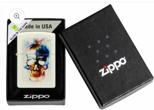 1-Zippo Glow in the Dark Watercolor Skull Design 1- Zippo Glow With Logo BOTH