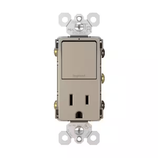 Legrand RCD38TRNICC6 radiant 15 Amp 120-Volt Single-Pole/3-Way Rocker Light Switch plus Tamper Resistant Outlet, Nickel