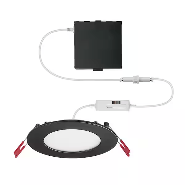 Commercial Electric 91973 Ultra-Slim 4 in. Matte Black Color Selectable New Construction and Remodel Color Canless Recessed Integrated LED Kit