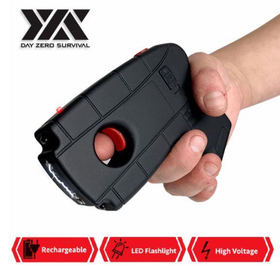 Day Zero Survival DZS Rechargeable Pistol Grip STUN GUN w/ LED & Safety Pin