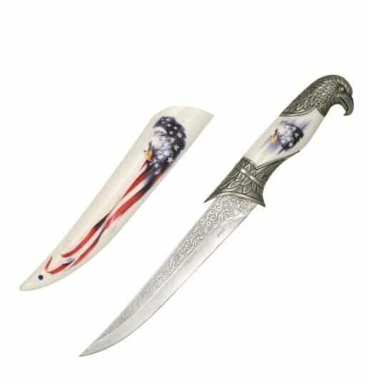 Patriotic Bald Eagle & Flag Fixed Blade Hunting Knife – 14”