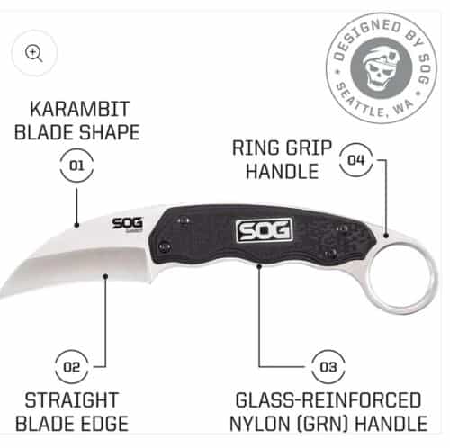 SOG Survival Karambit Knife – Gambit Curved Security Belt Knife, Full Tang