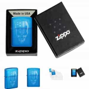 Zippo 48739, American Skull Design, High Polish Blue Lighter, NEW