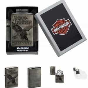 Zippo 48360, Harley Davidson Motorcycles Eagle, High Polish Black Lighter NEW