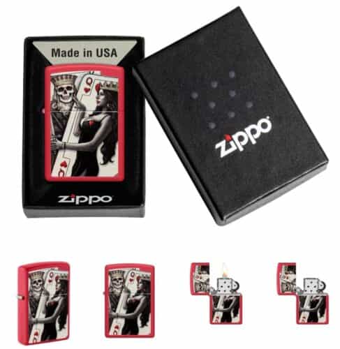 Zippo 48624,  Skull-King & Queen Beauty Design,  Red Matte Finish Lighter