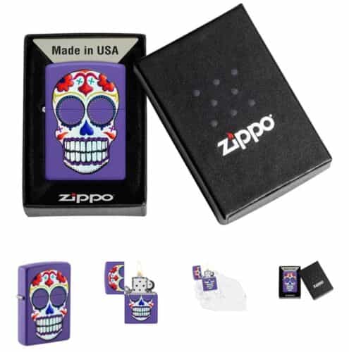 Zippo Suger Skull Design Purple Matte Windproof Lighter, 49859