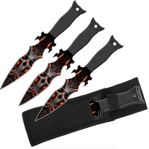 Demon Face Dante’s Inferno Graphic Throwing Knives  – Set of 3 with Sheath