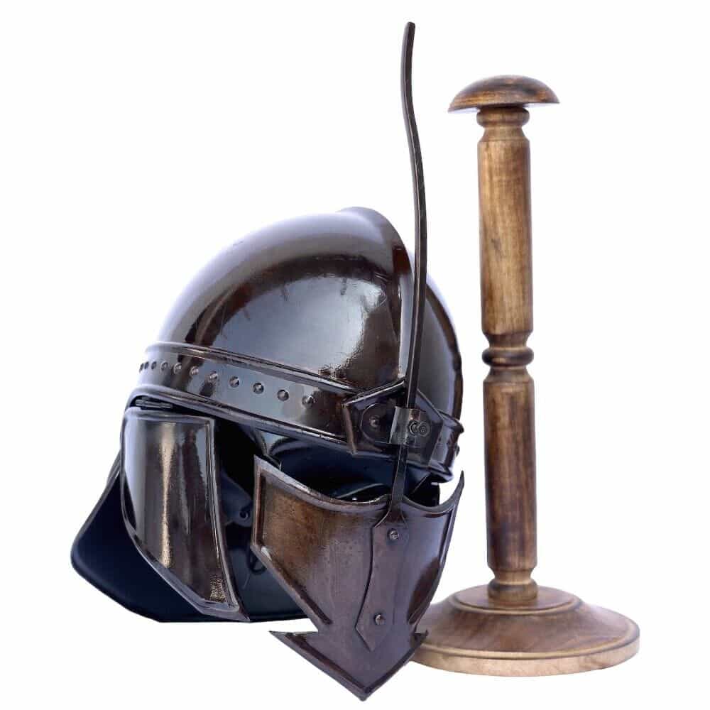 Functional Medieval Black Knight Helmet with Wooden Display – 18 gauge steel