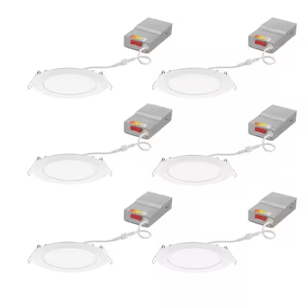 Juno WF6 SWW5 90CRI CP6 MW M2 Contractor Select WF6 6 in. Selectable CCT Ultra Slim Canless Integrated LED White Recessed Light Trim (6-Pack)