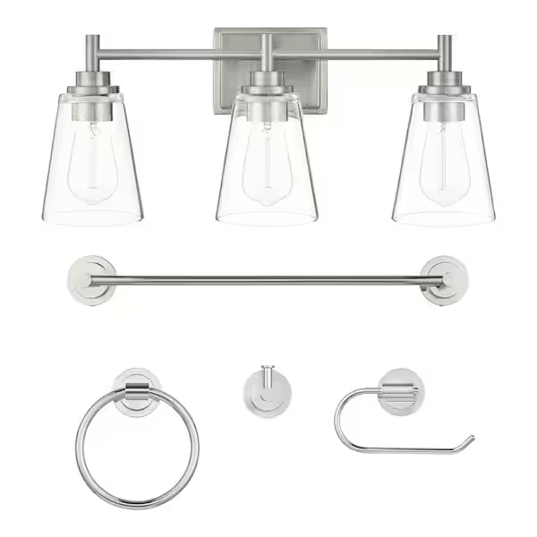 Hampton Bay HB3681-07KT Wakefield 22.5 in. 3-Light Chrome Modern Vanity with 4-Piece Bathroom Hardware Accessory Kit