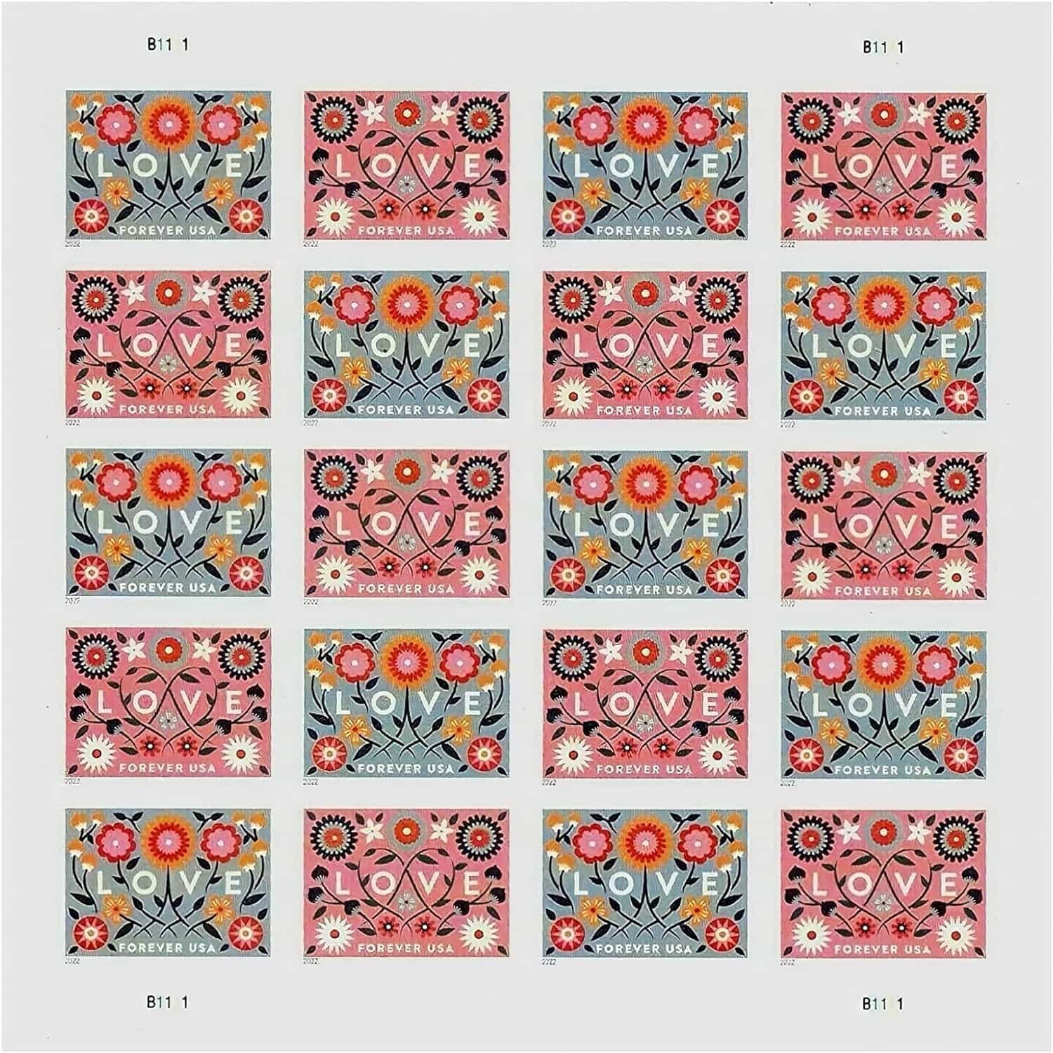 Love 2022 Forever Postage Stamps Sheet of 20 Self-Stick Stamps for USPS First Class Envelopes