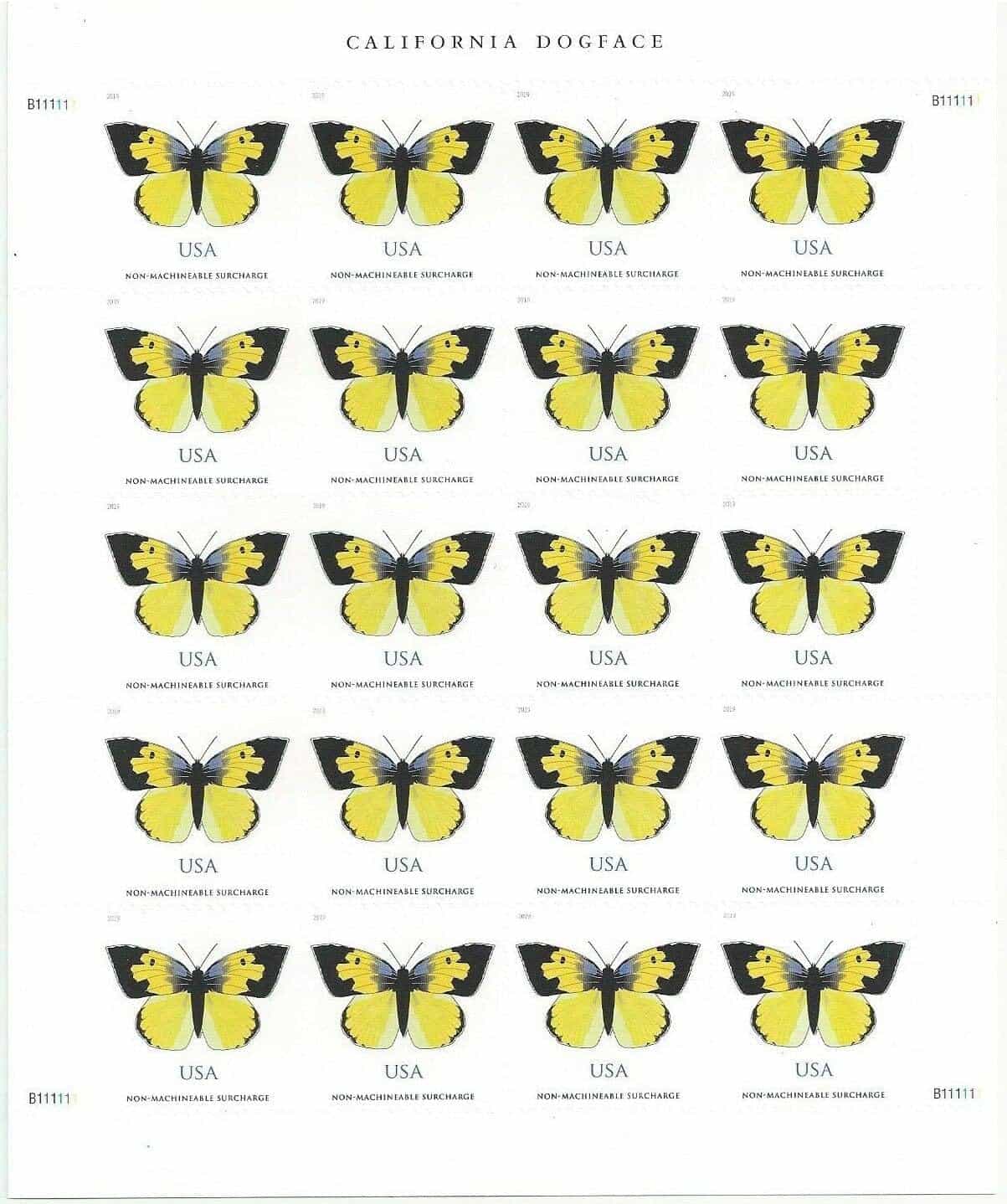 2019 US California Dogface Butterfly Sheet of Twenty Non Machinable Forever Postage Stamp Scott 5346