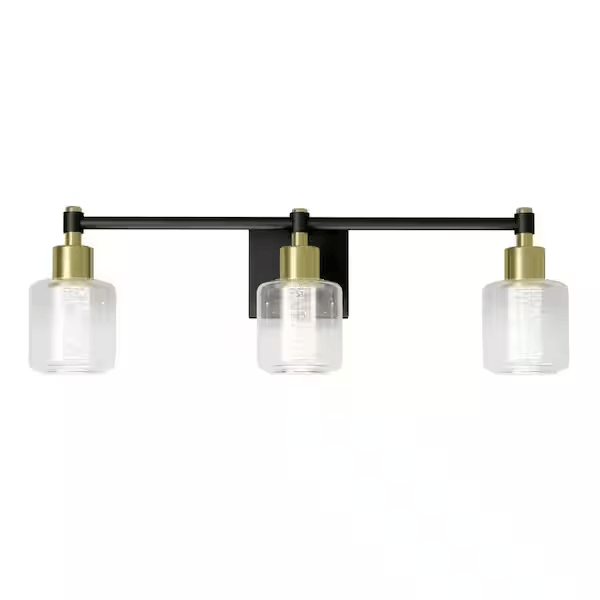 Artika VAN3-CG5C-HD2BG Champagne Globe 26 in. 3 Light Black & Gold Modern Integrated LED 5 CCT Vanity Light Bar for Bathroom with Bubble Glass