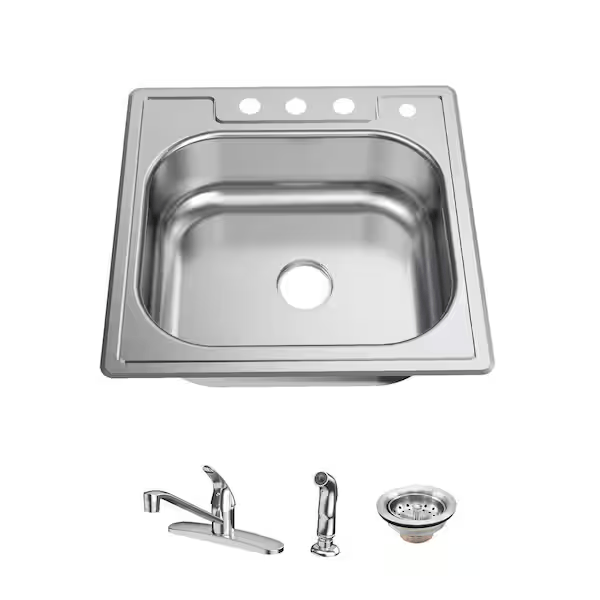 Glacier Bay VT2522A17 25 in. Drop-In Single Bowl 22 Gauge Stainless Steel Kitchen Sink with Faucet and Sprayer