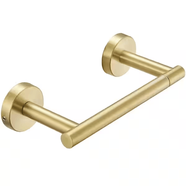 BWE A-91017-BG Double Post Pivoting Wall Mounted Towel Bar Toilet Paper Holder in Brushed Gold