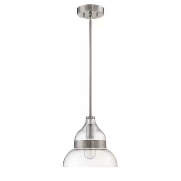 CRAFTMADE P960BNK1 Pendant 100-Watt 1-Light Brushed Nickel Finish Dining/Kitchen Island Mini Pendant w/ Seeded Glass, No Bulbs Included
