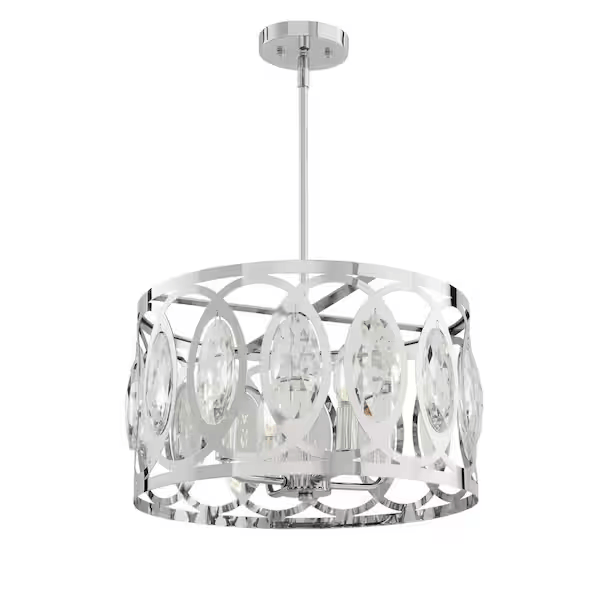 Home Decorators Collection 37809-HBU Westchester 4-Light Polished Chrome Round Drum Pendant Light
